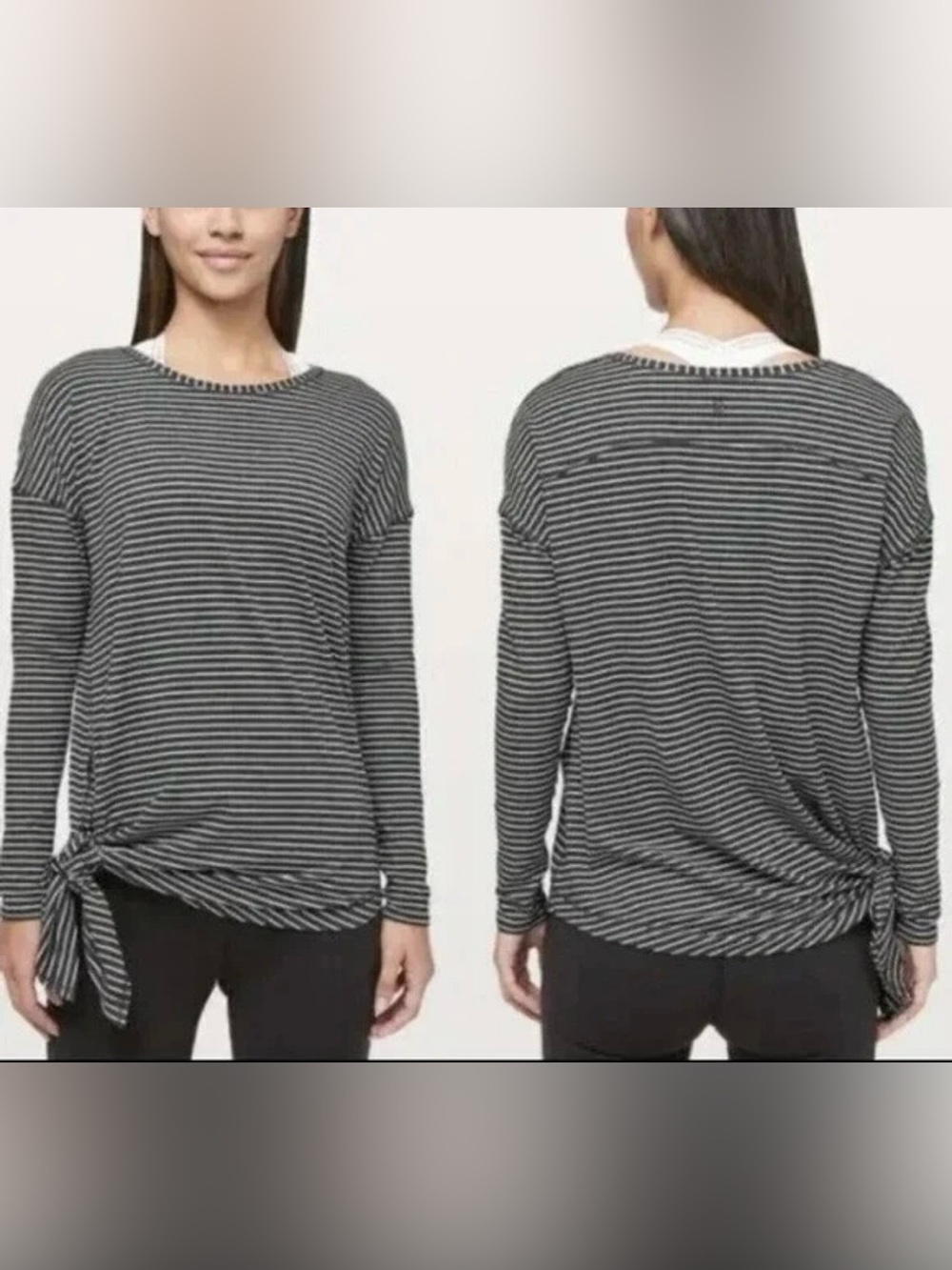 Lululemon Top To The Point Long Sleeve Sz 4 Modern Stripe Black Pima Cotton - Picture 2 of 12